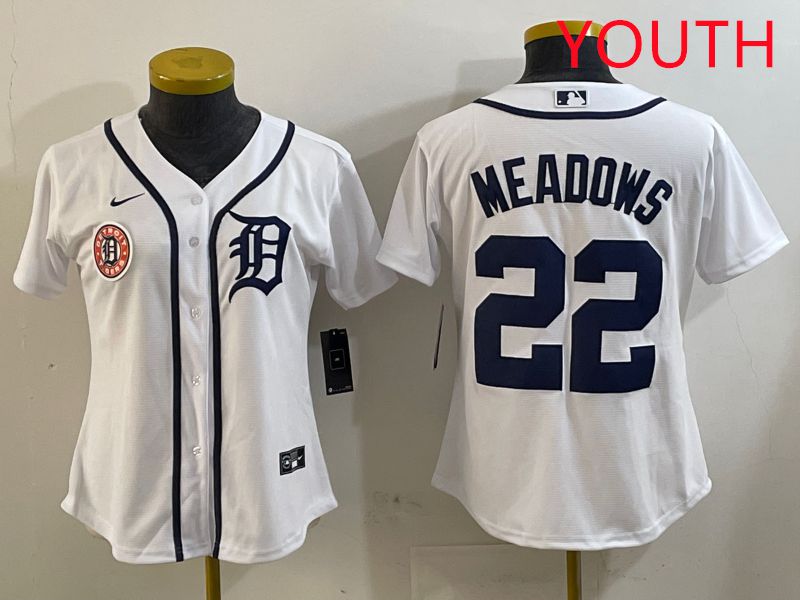 Youth Detroit Tigers #22 Meadows White Game 2025 Nike MLB Jersey style 3